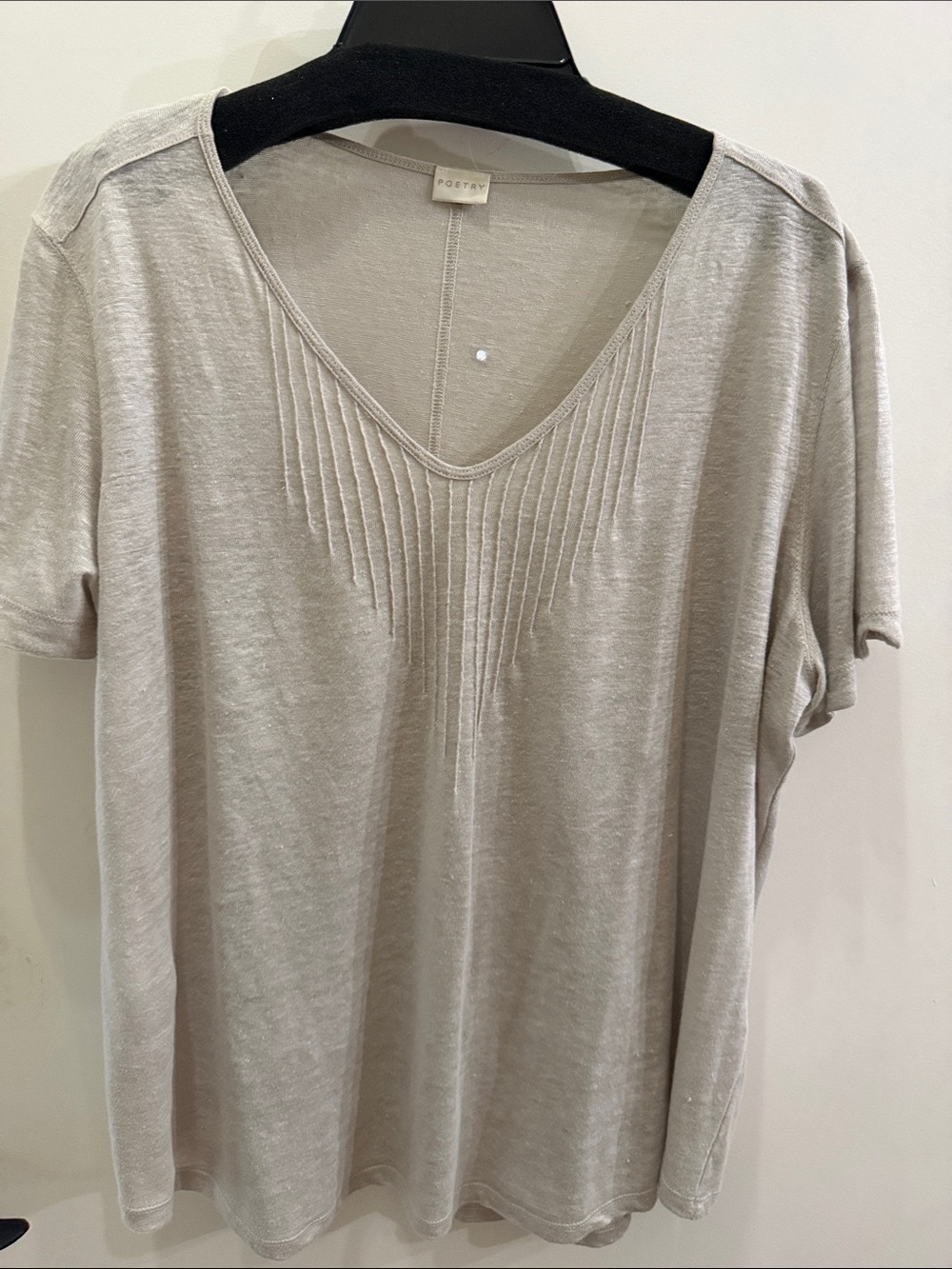 Poetry light grey  V-Neck Short Sleeve Top